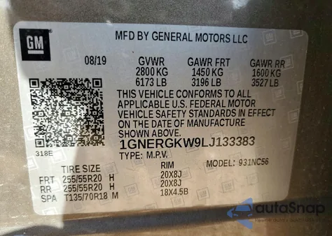 2020 Chevrolet Traverse Lt from USA, damaged, VIN 1GNERGKW9LJ133383